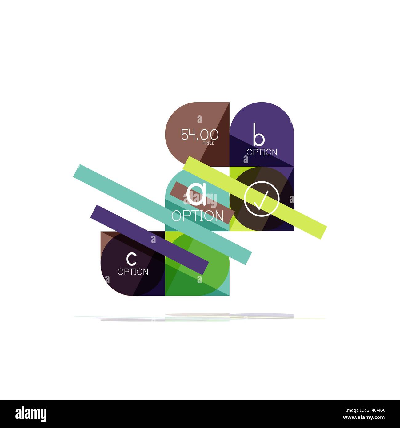 Opzione minima piatta pulita astratta punto elemento di disegno infografico, forme geometriche - quadrati rotondi, cerchi e linee layout con testo campione. Elemento di progettazione infografica, forme geometriche, quadratini rotondi, cerchi e linee con testo di esempio, per presentazioni aziendali o Web, pulsanti di app o di interfaccia Foto Stock