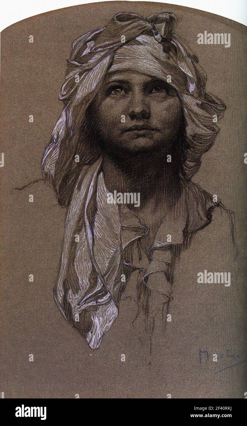 Alfons Mucha - ragazza della testa Foto Stock