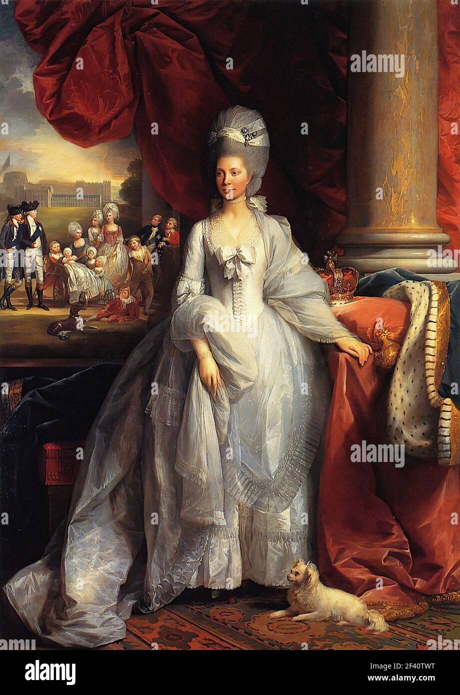 Benjamin West - Ritratto Regina Charlotte Regno Unito con Windsor Famiglia reale 1779 Foto Stock