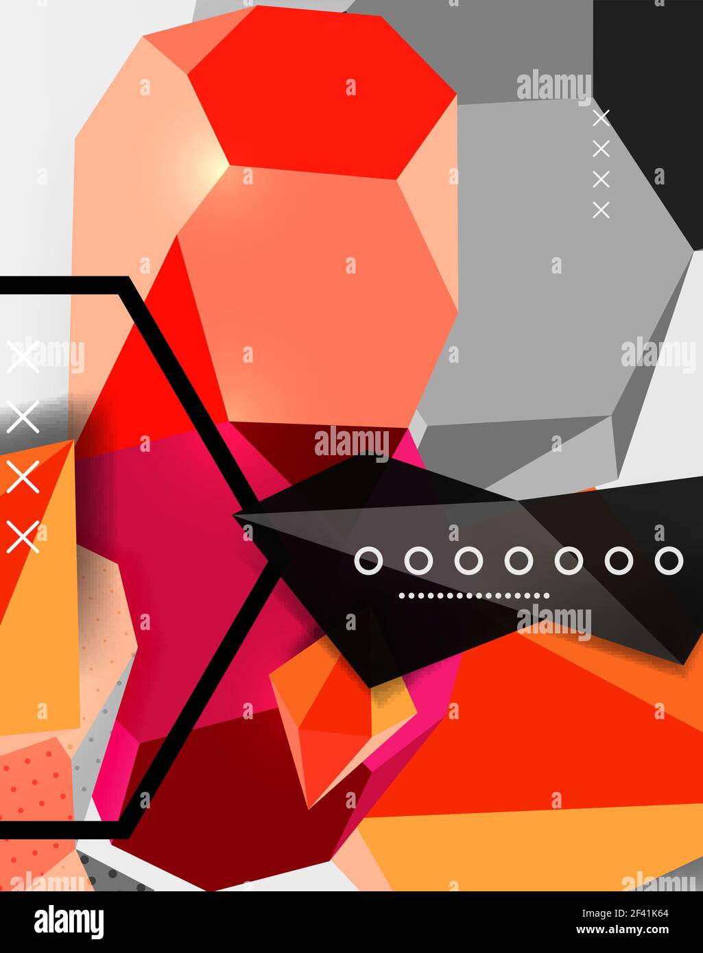 Poster della composizione geometrica 3D a colori. Poster della composizione geometrica 3D a colori. Illustrazione vettoriale di triangoli colorati, piramidi, esagoni e altre forme su sfondo grigio Illustrazione Vettoriale