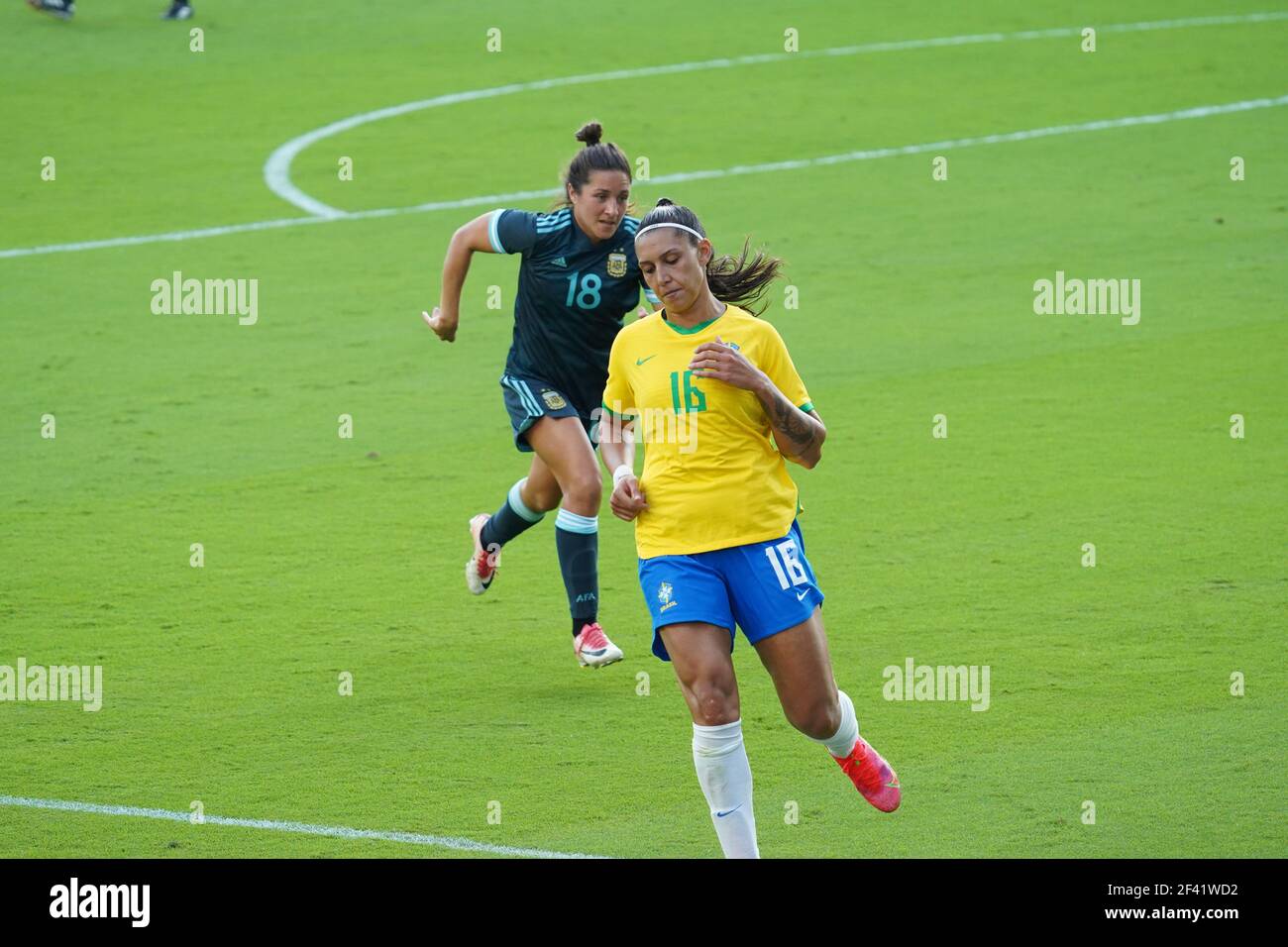 Orlando, Florida, USA, 18 febbraio 2021, Brasile affrontare l'Argentina durante la SheBelieves Cup all'Exploria Stadium (Photo Credit: Marty Jean-Louis) Foto Stock