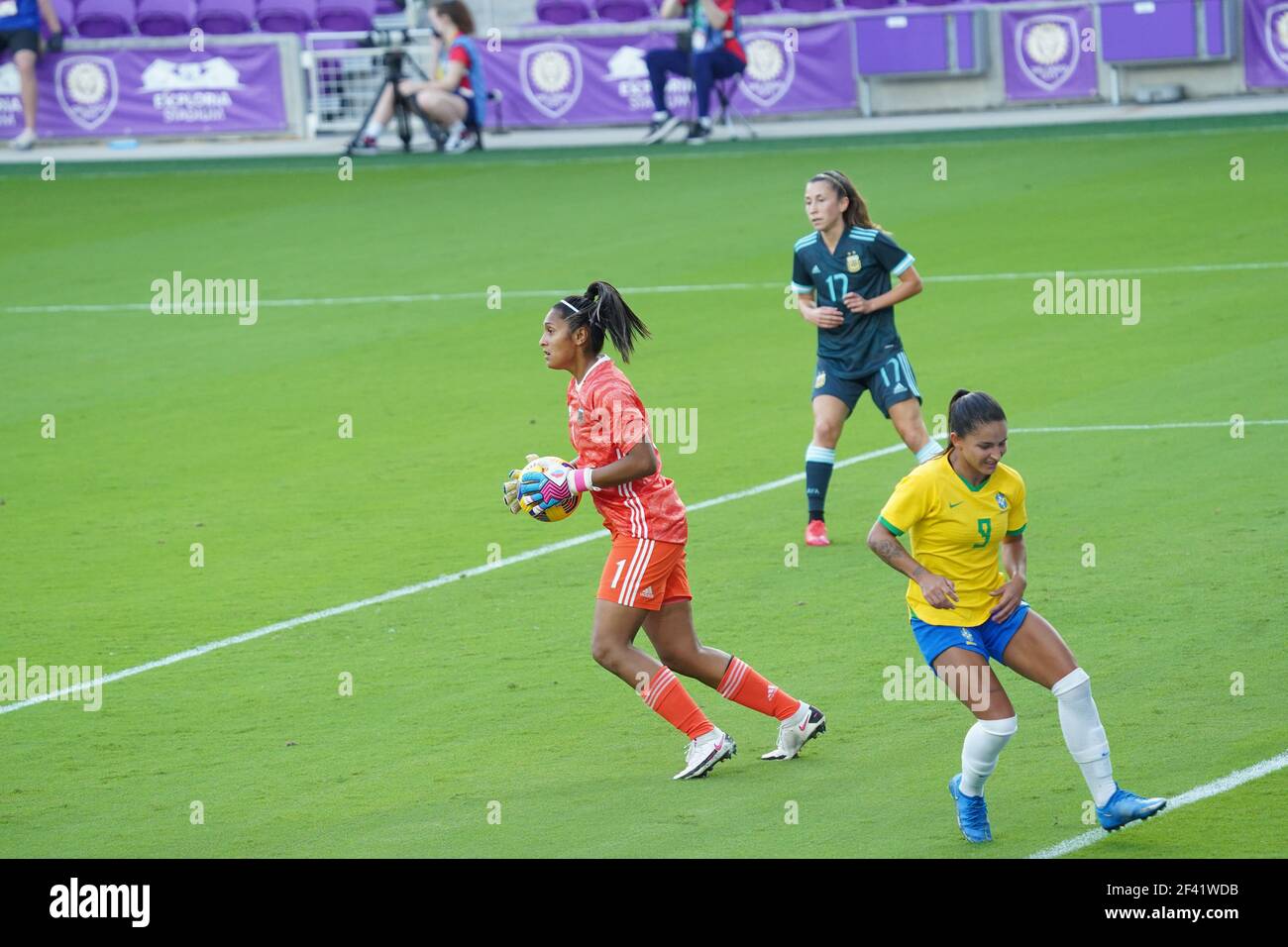 Orlando, Florida, USA, 18 febbraio 2021, Brasile affrontare l'Argentina durante la SheBelieves Cup all'Exploria Stadium (Photo Credit: Marty Jean-Louis) Foto Stock