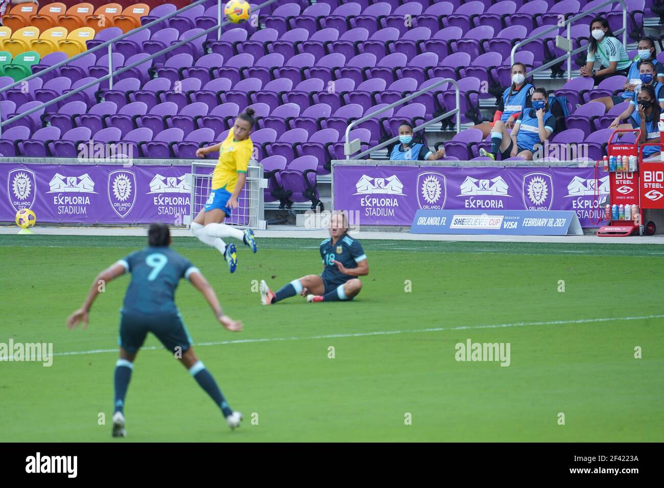 Orlando, Florida, USA, 18 febbraio 2021, Brasile affrontare l'Argentina durante la SheBelieves Cup all'Exploria Stadium (Photo Credit: Marty Jean-Louis) Foto Stock