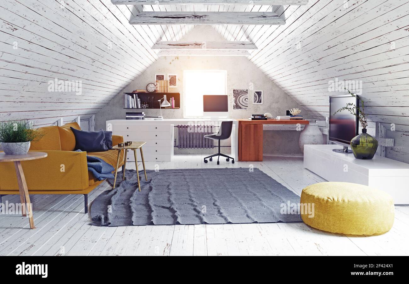 Attico moderni interni. 3D rendering immagine Foto Stock
