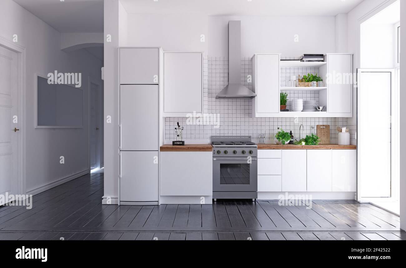 Cucina moderna progettazione di interni. 3D rendering concept Foto Stock
