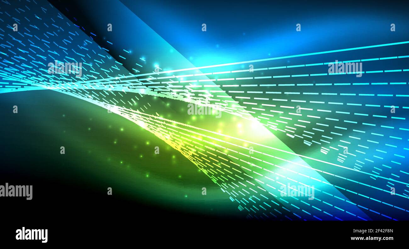 Buon effetto di luce, linee dritte su incandescente neon lucido scuro dello sfondo. Energy Technology idea. Buon effetto di luce, linee dritte su incandescente neon lucido scuro dello sfondo. Energy Technology idea. Illustrazione Vettoriale Illustrazione Vettoriale