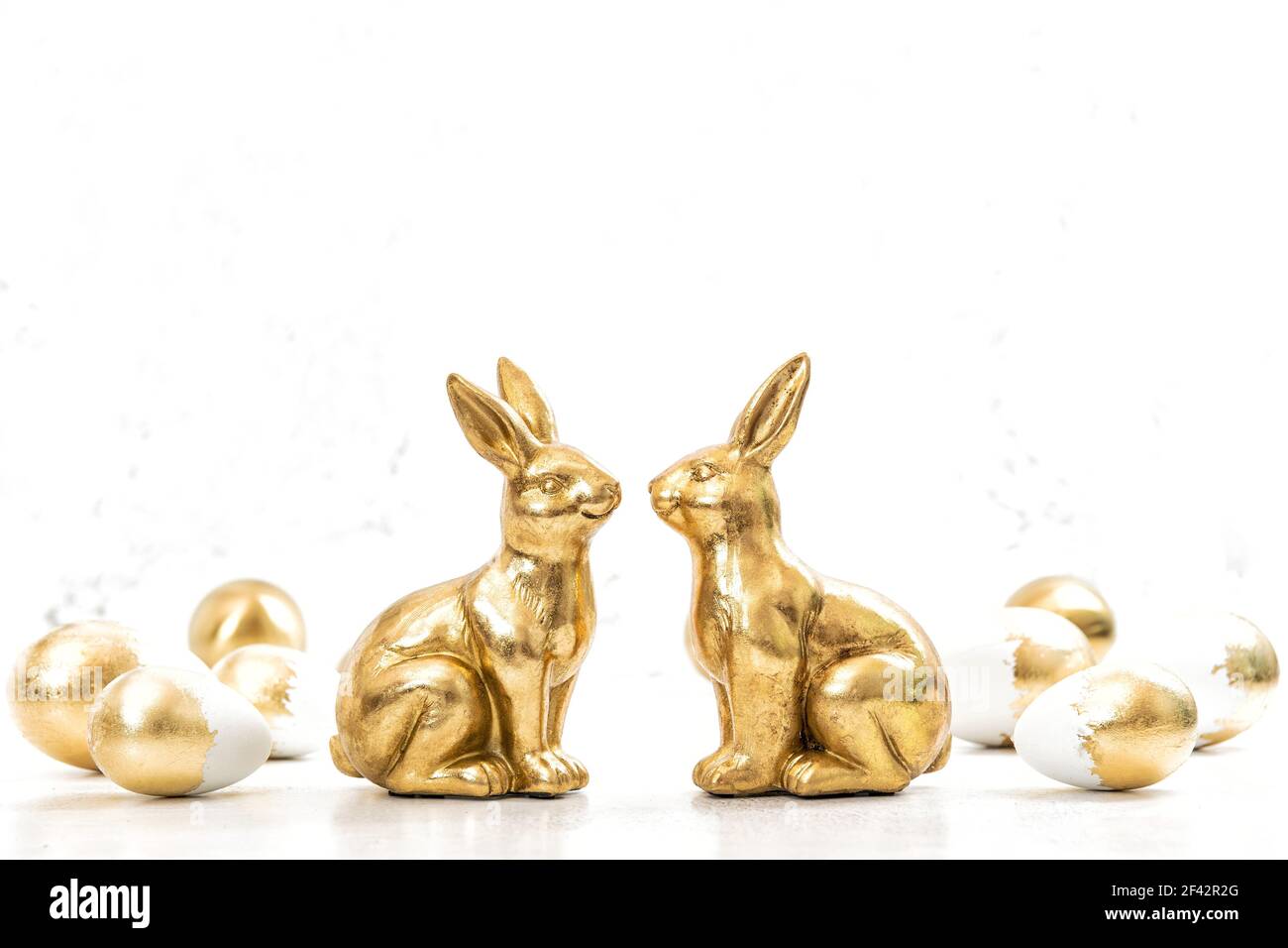 Set 2 Coniglietti Pasquali In Porcellana Con Uovo Oro/Argento - Decorazione Elegante - Foto 8