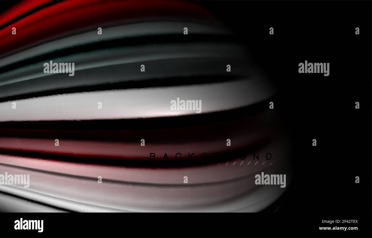 Linee d'onda astratte strisce di colore fluide. Linee d'onda astratte strisce di colore fluide su sfondo nero. Illustrazione artistica vettoriale per presentazione, sfondo dell'applicazione, banner o poster Illustrazione Vettoriale