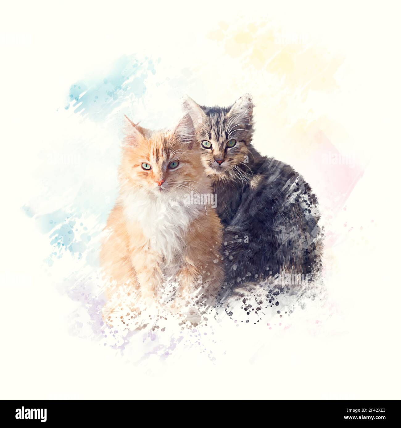 Soffici gatti rossi e marroni. Pittura digitale. Foto Stock