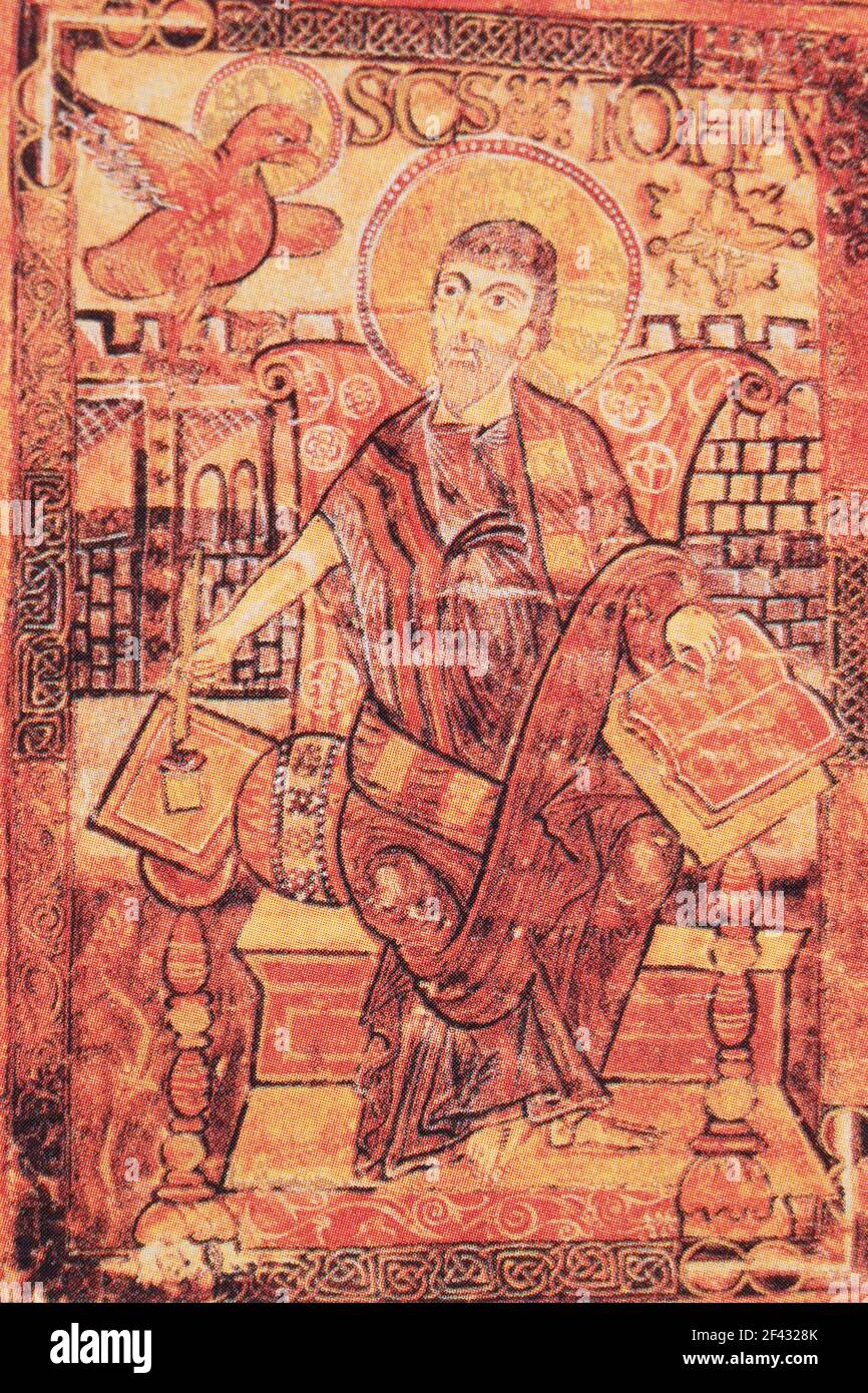Evangelista Giovanni (Ioann). Miniatura di 781. Foto Stock