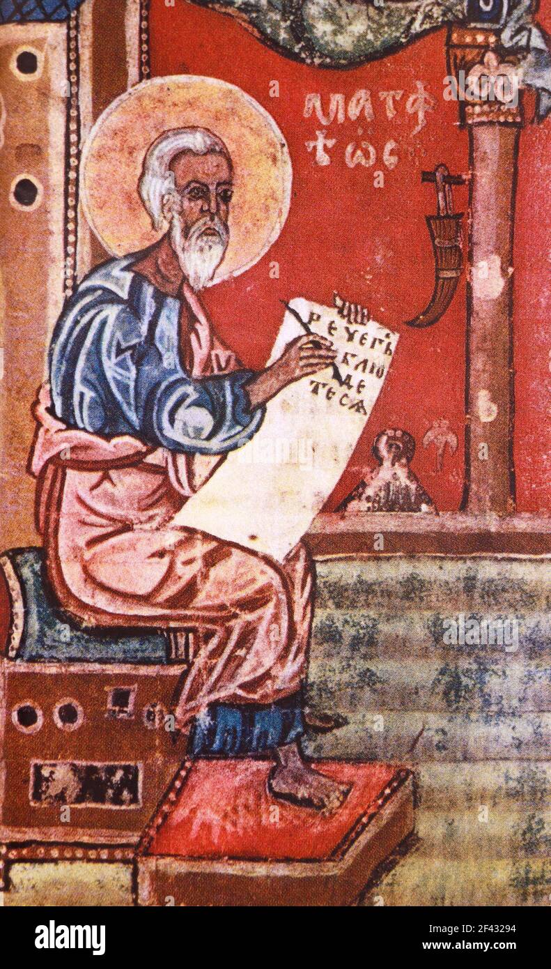 Evangelista Matteo. Miniatura del 14 ° secolo. Foto Stock