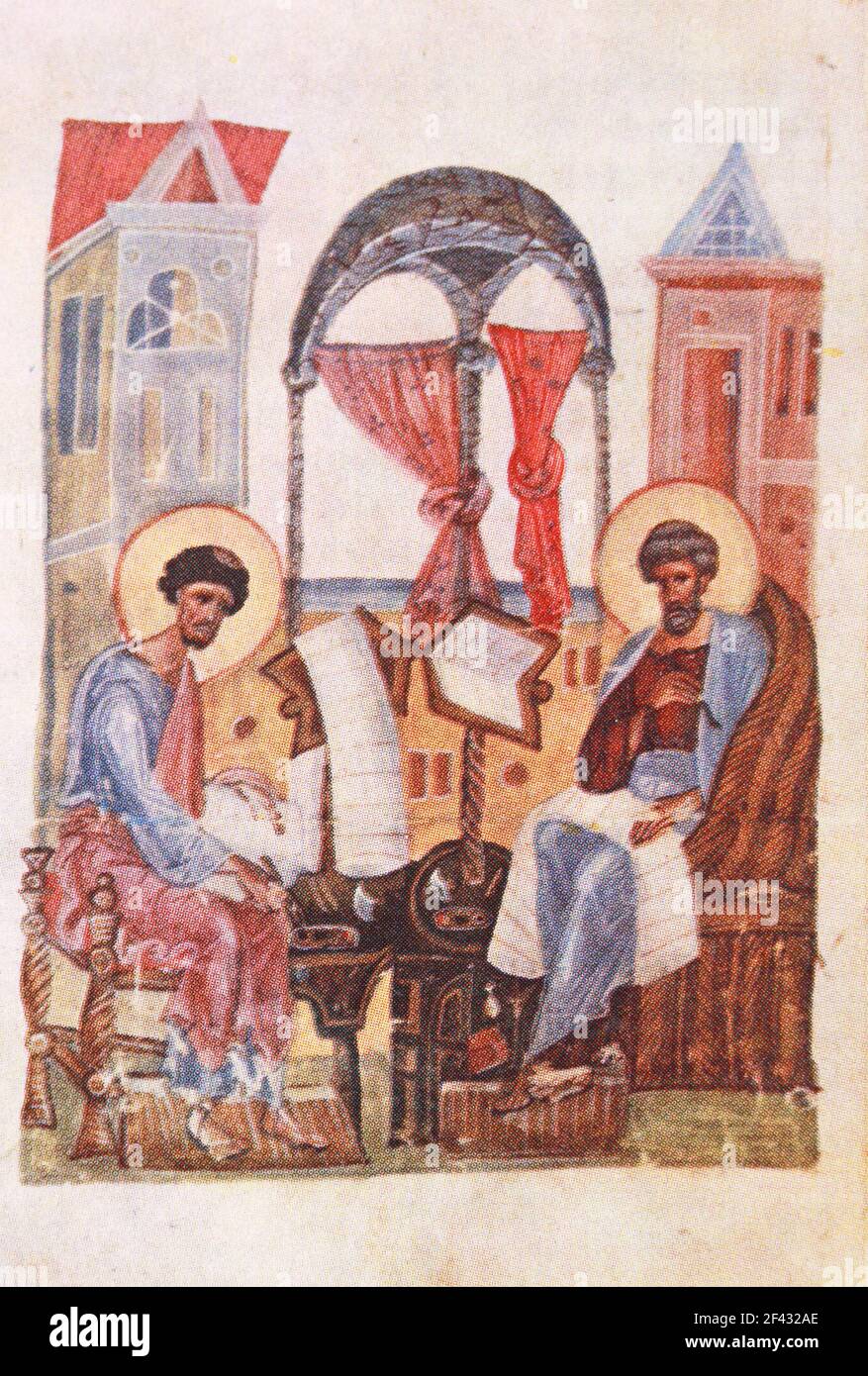 Evangelisti Marco e Luca. Miniatura del 13 ° secolo. Foto Stock