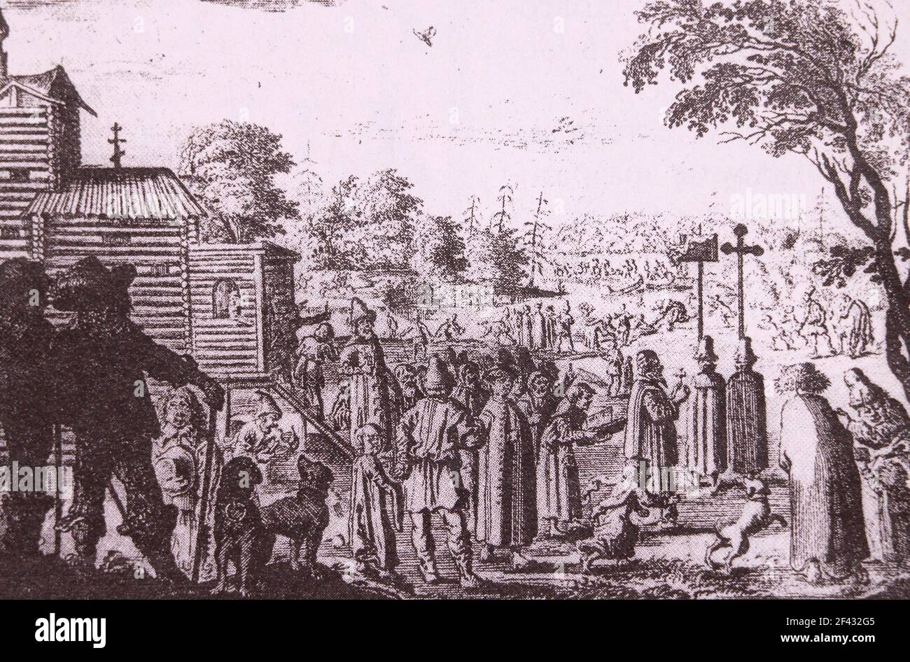 Processione religiosa in Russia. Incisione del 17 ° secolo. Illustrazione della pubblicazione Note sulla Russia di Adam Olearius. Foto Stock