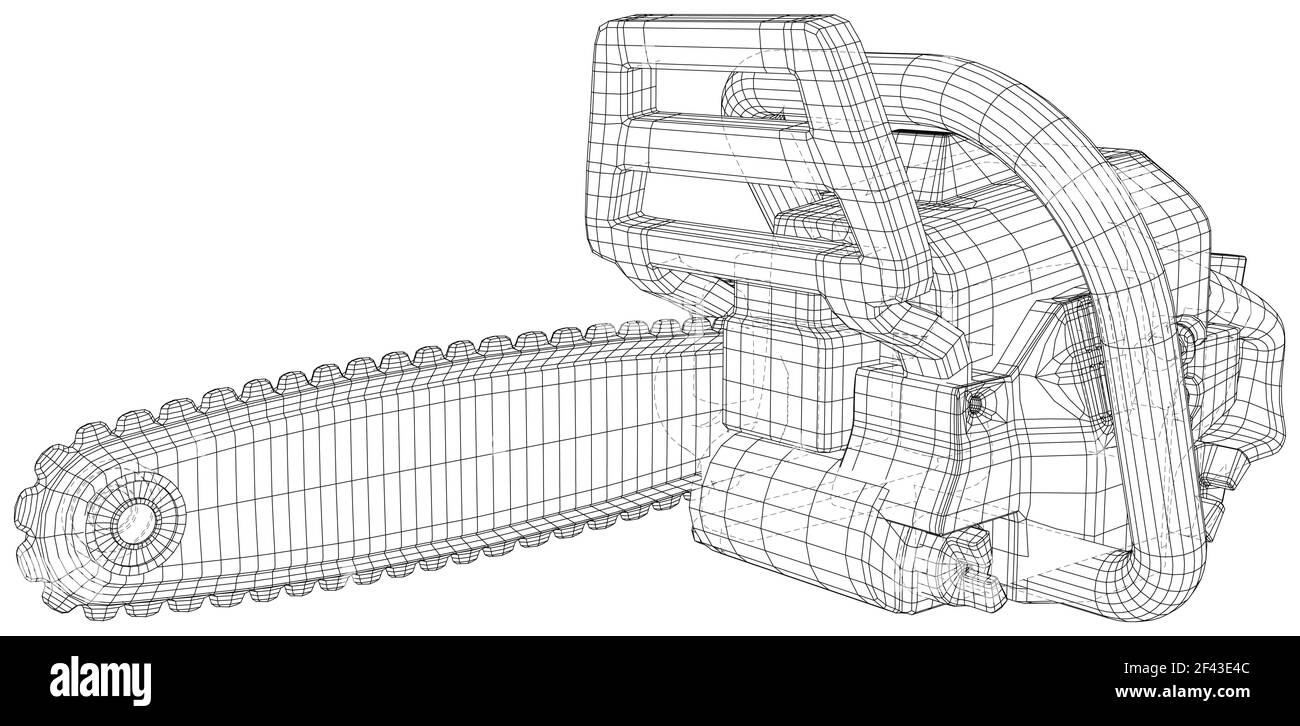Motosega vettoriale. Telaio a filo. Formato EPS10. Vettore creato di 3d Illustrazione Vettoriale