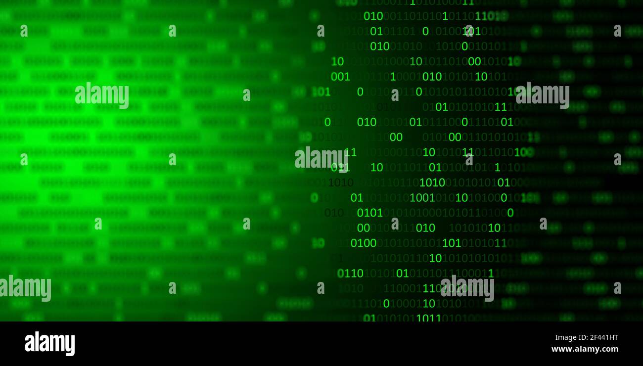 Codice binario di sfondo verde scuro, concetto informatico astratto con numeri zero e uno su sfondo nero verde. Sfondo futuristico digitale, sele Foto Stock