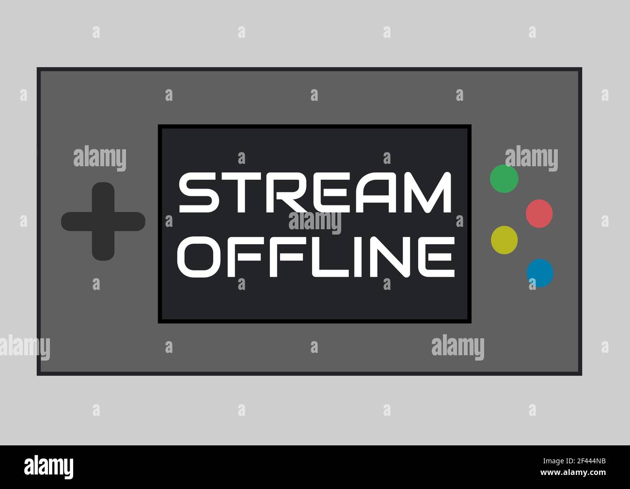 Immagine generata digitalmente di testo in streaming offline su controller di gioco su sfondo grigio Foto Stock