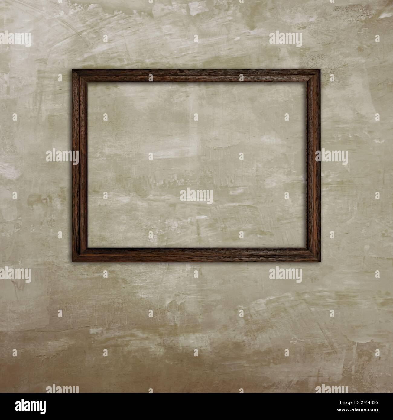 Cornice fotografica in legno sulla vecchia parete in cemento Foto Stock