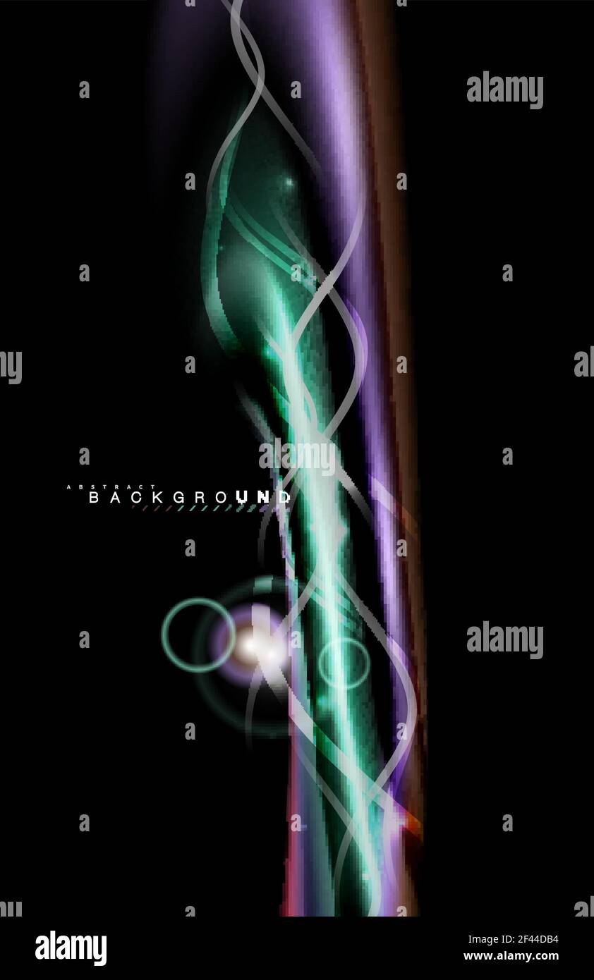 Colore effetti luminosi luminosi sulla forma ondulata multicolore in stile liquido nero Illustrazione Vettoriale