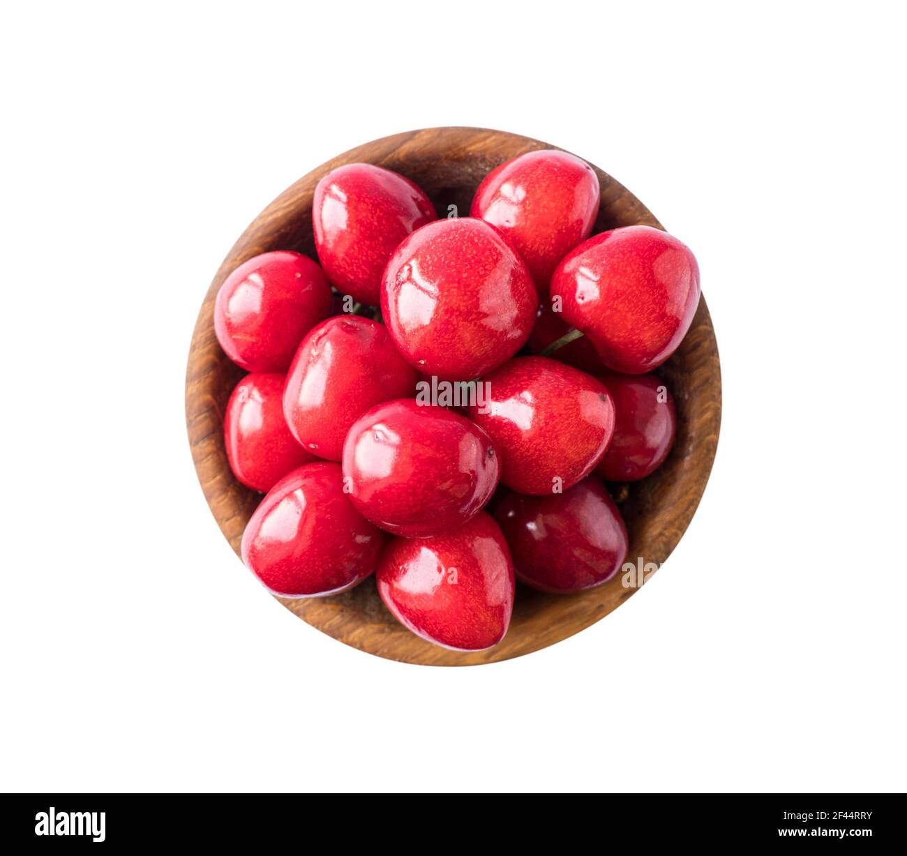 Ciliegie rosse fresche isolate su bianco. Frutta di ciliegio con spazio di copia per il testo. Ciliegia dolce isolato su sfondo bianco ritaglio. Varie bacche estive. Foto Stock
