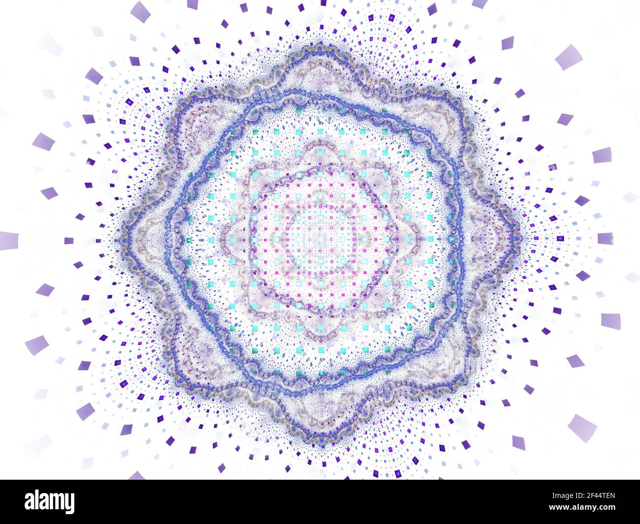 Stella floreale a strati. Tessuto tessuto - elemento di sfondo astratto frattale. Strati colorati e luminosi che accentuano il design centrale a forma di stella. Grafico Foto Stock