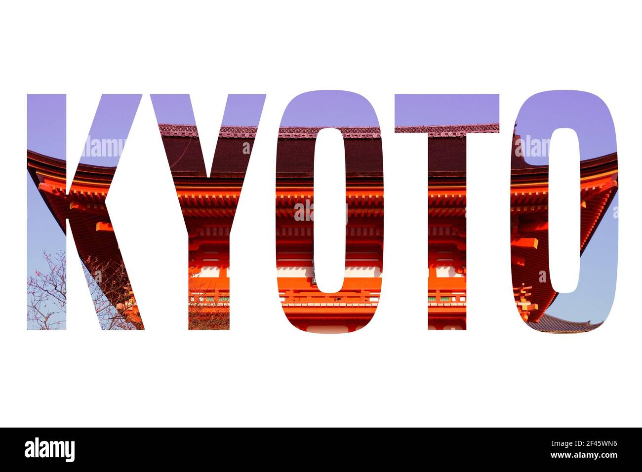 Testo della parola di Kyoto - cartello di viaggio della città del Giappone. Foto Stock