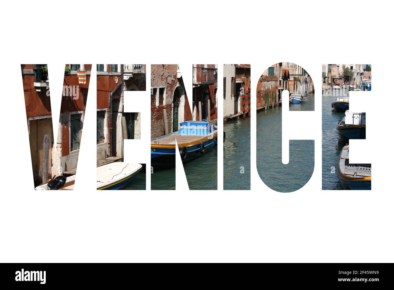 Venezia testo parola segno - Italia città nome silhouette cartolina. Foto Stock