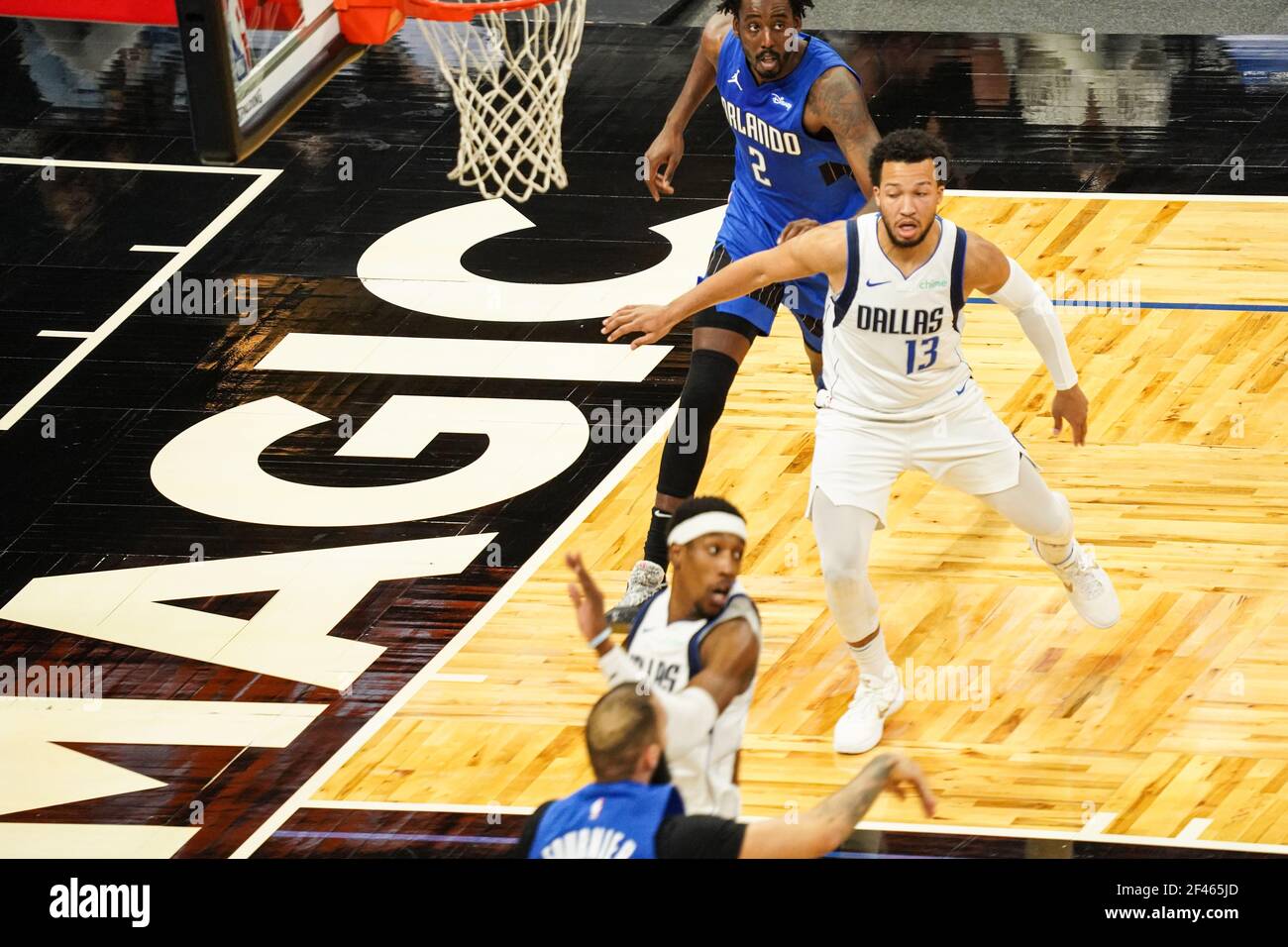 Orlando, Florida, USA, 1 marzo 2021, Dallas Mavericks affronta la magia di Orlando all'Amway Center (Photo Credit: Marty Jean-Louis) Foto Stock