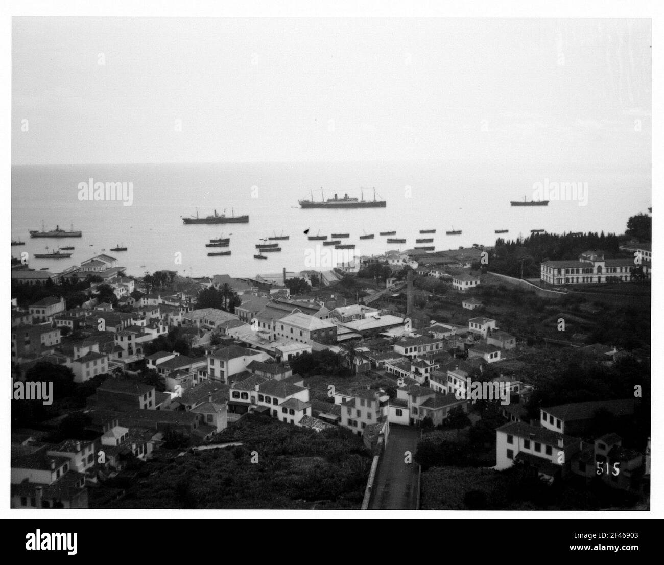 Funchal, Madeira. Vista sulla città sulle barche e le navi nel porto con il vaporetto passeggeri di alto mare "Cleveland" su Reede Foto Stock