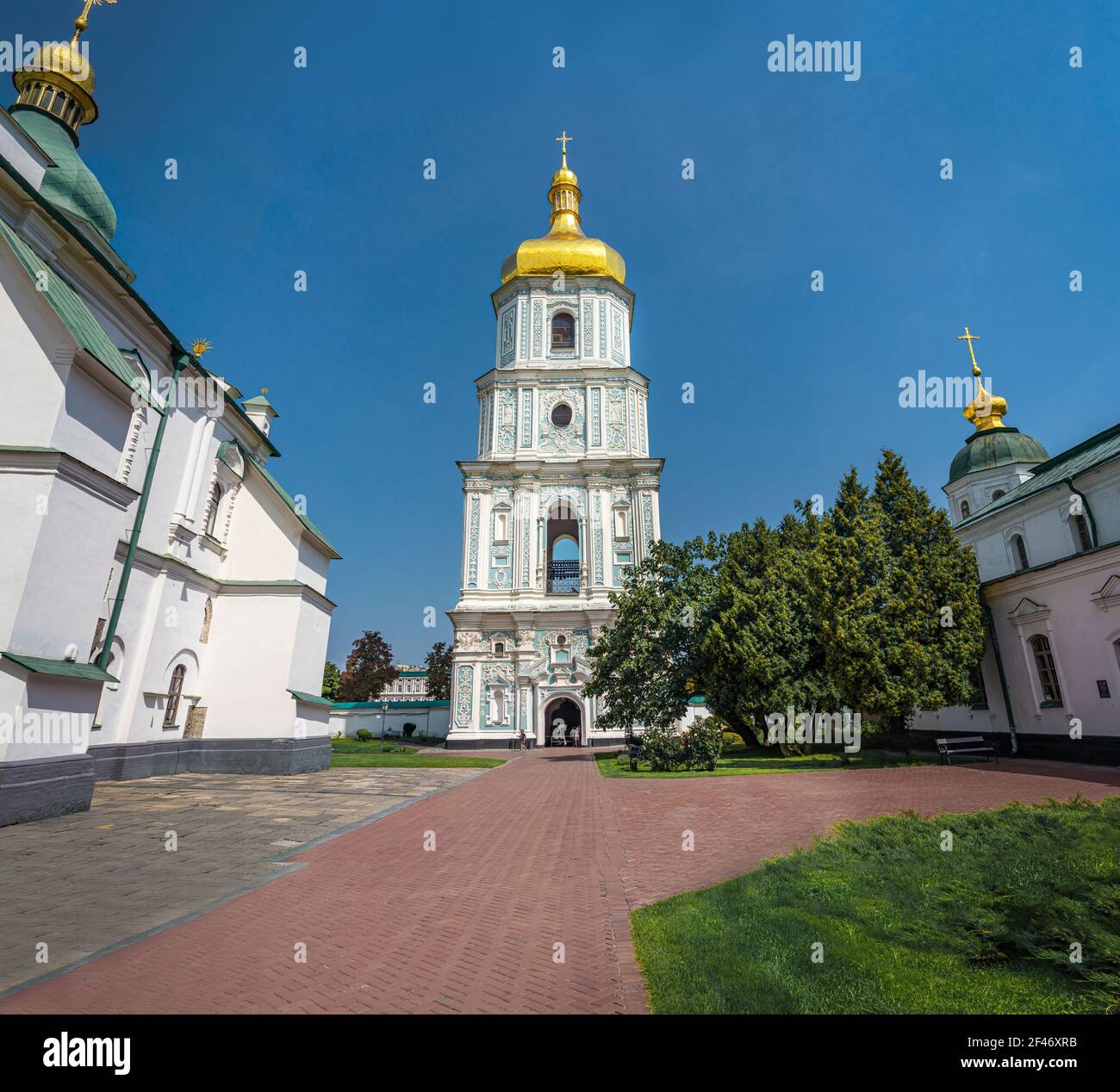 Campanile del complesso della Cattedrale di Santa Sofia - Kiev, Ucraina Foto Stock