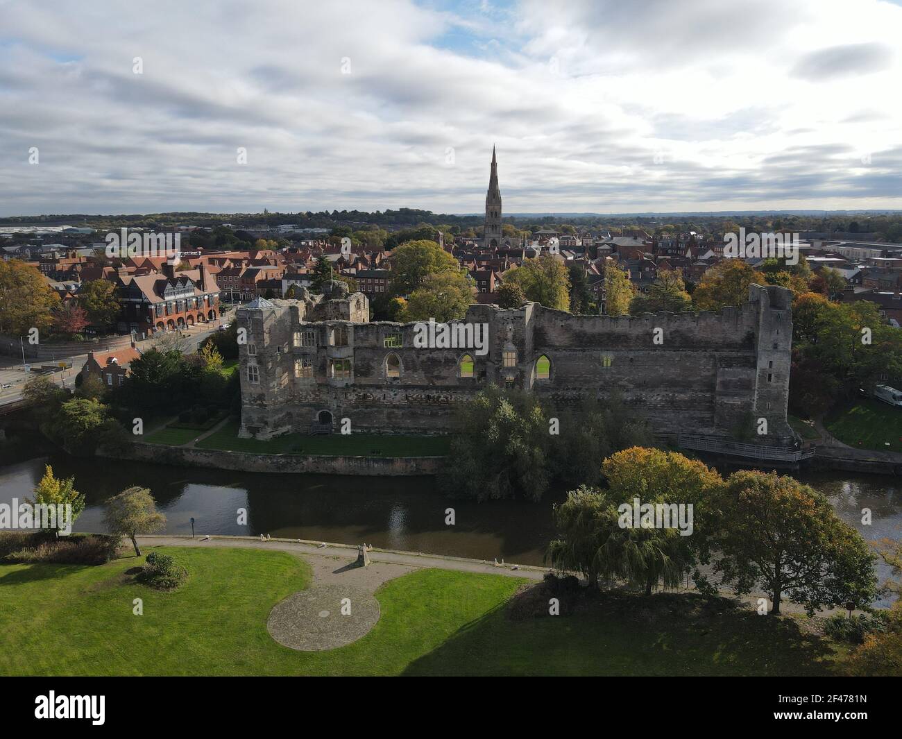 Newark su Trent Castle England immagine aerea. Foto Stock