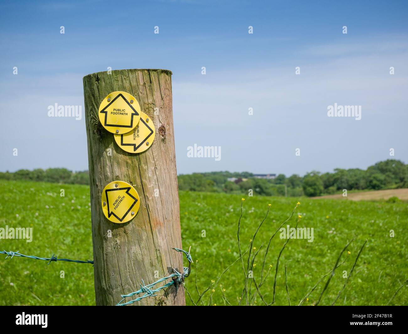 Un fincepad in legno con le indicazioni del sentiero pubblico vi inchiodò nella campagna inglese. Foto Stock