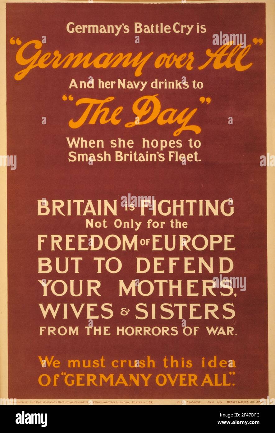 Un primo poster di reclutamento della guerra mondiale che chiede la sconfitta Della Germania Foto Stock