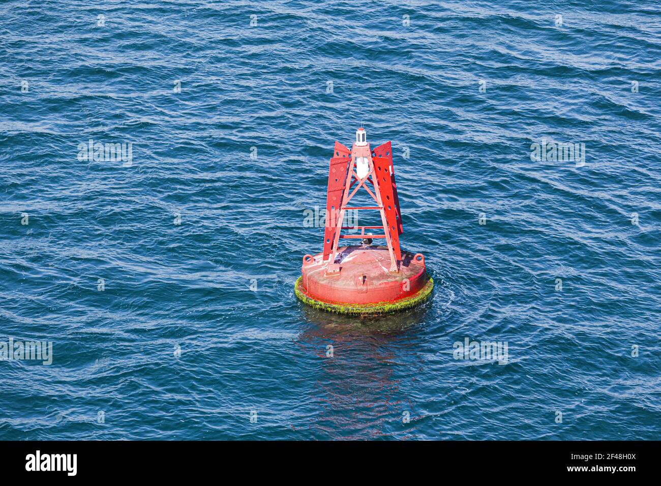 Un indicatore di canale di navigazione boa sull'approccio a Poole Harbour, Dorset UK Foto Stock