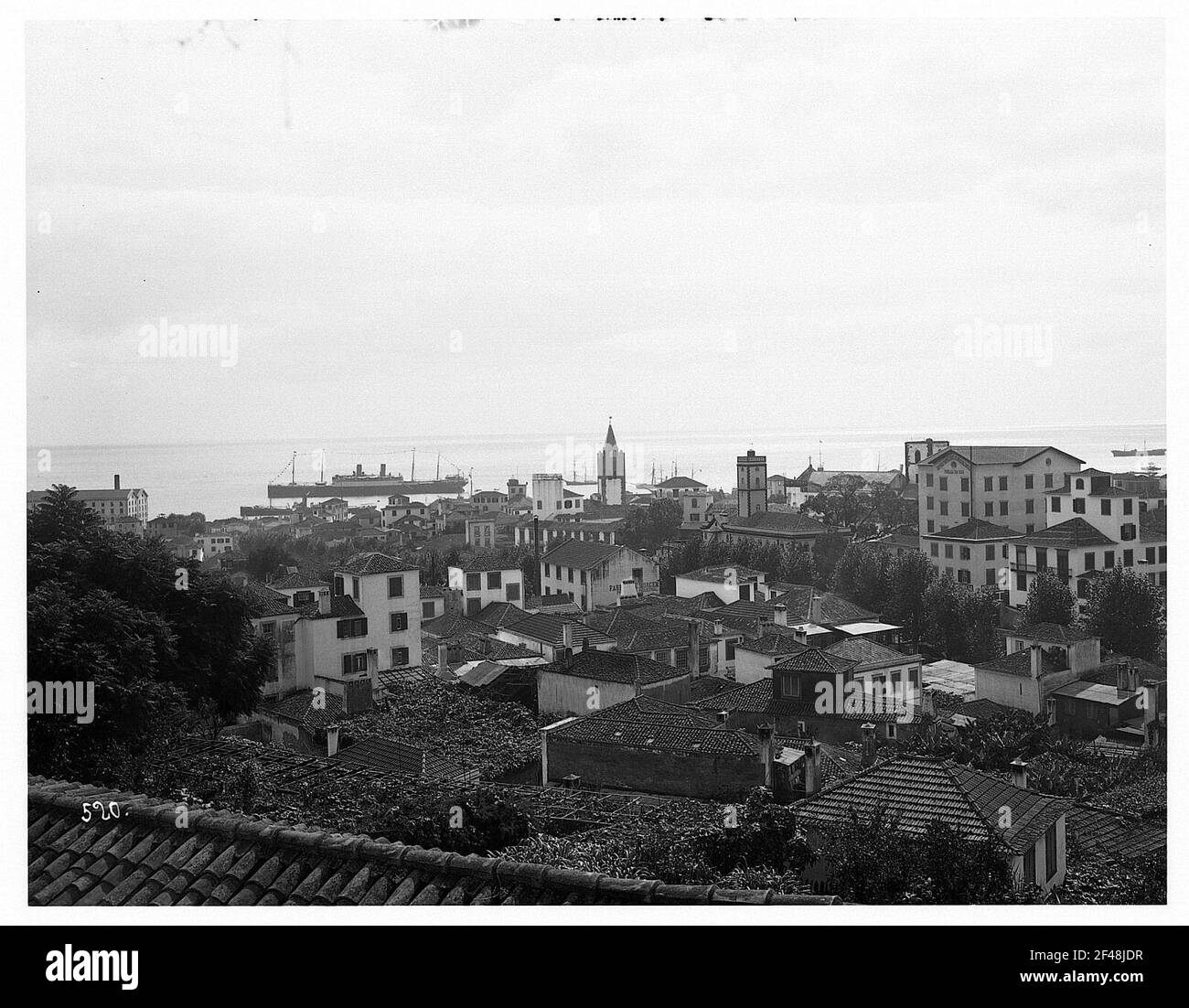 Funchal, Madeira. Vista sulla città fino al porto con il vaporetto passeggeri "Cleveland" in alto mare su Reede Foto Stock