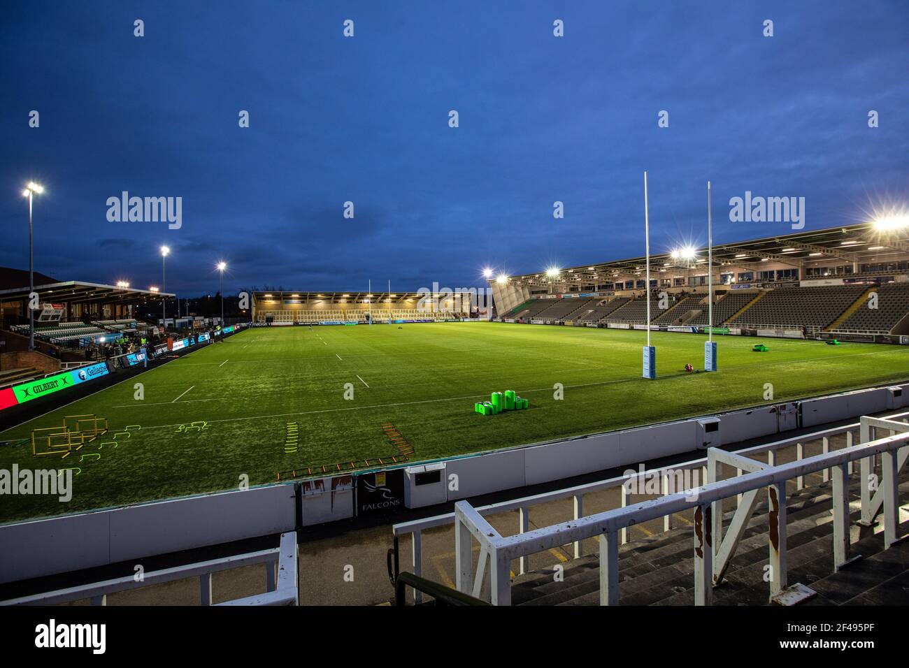 Newcastle, Regno Unito. 14 Marzo 2021. NEWCASTLE UPON TYNE, INGHILTERRA. 19 MARZO UNA vista generale di Kingston Park prima della partita della Gallagher Premiership tra Newcastle Falcons e Wasps a Kingston Park, Newcastle venerdì 19 Marzo 2021. (Credit: Chris Lishman | MI News) Credit: MI News & Sport /Alamy Live News Foto Stock