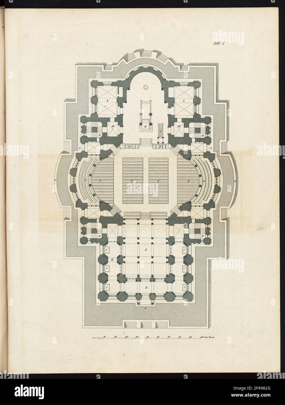 Design al Nikolaikirche di Amburgo. Layout. TAF. 7: ROMBERG'S Journal of Practical Building Art / No. Ultime invenzioni, scoperte, esperienze u. Eventi nei territori d. Ingegneria civile F. Architetti, ingegneri edili, costruttori, costruttori u. Bauhandwerker. Dresda: Slub Archit.449-6.1846 Foto Stock