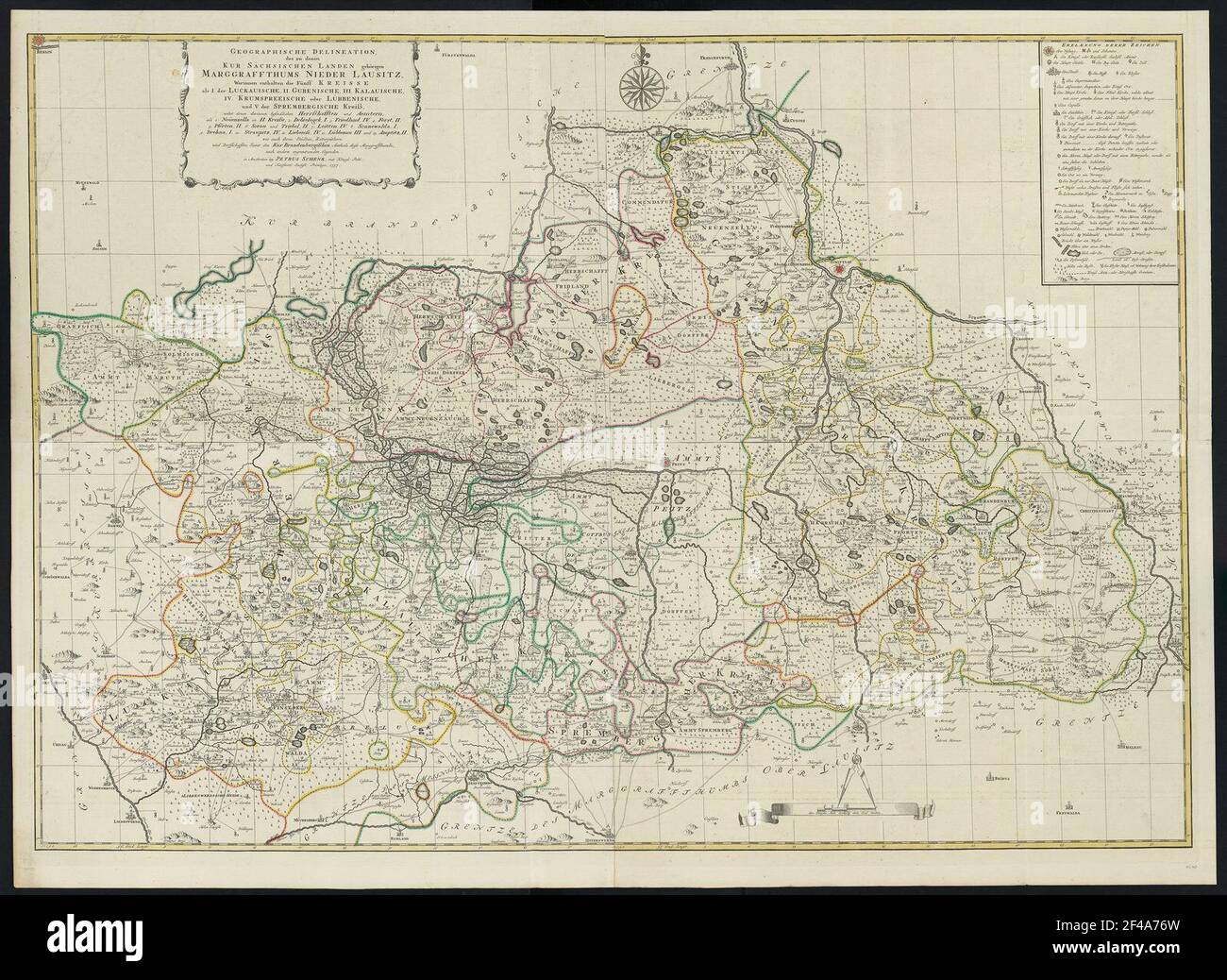 KT. 40: Mappa di Niederlausitz, 1: 120 000, incisione in rame, 1757 Foto Stock