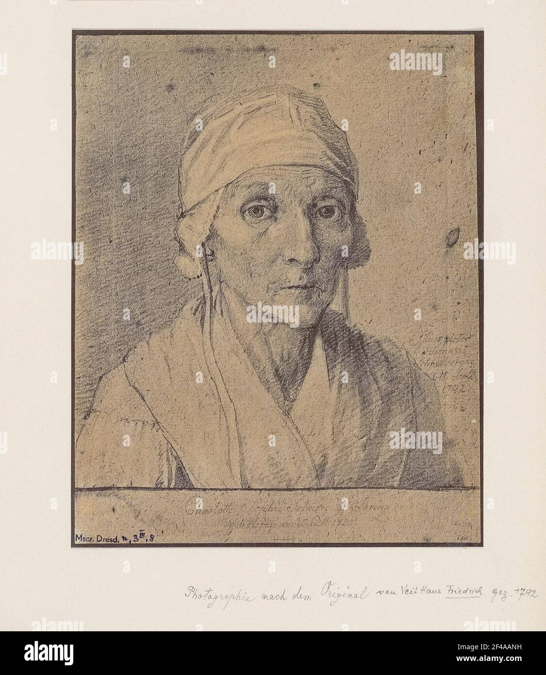 Ritratto Charlotte Sophia Schnorr di Carolsfeld (nato Laurentius, 1720-1798) Fotografia secondo l'originale di Hans Veith. OFF: Estate Schnorr da Carolsfeld : Archivio Famiglia. Verticale. Dresda: Slub mscr.dresd.n, Inv.3, III, 8 Foto Stock