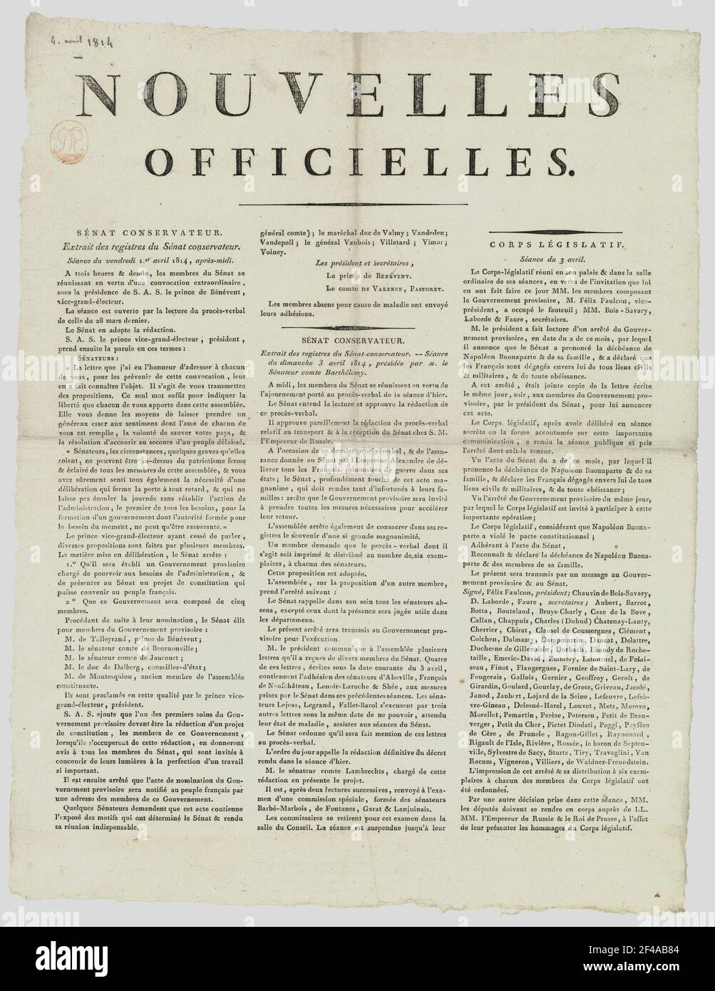 Poster per l'interruzione di Napoleone e la costruzione di un governo provvisorio Foto Stock