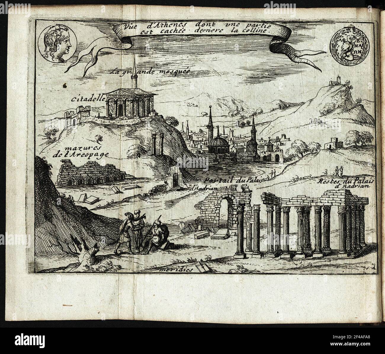 Vista di Athenes, alcuni dei quali nascosti dietro la collina Foto Stock