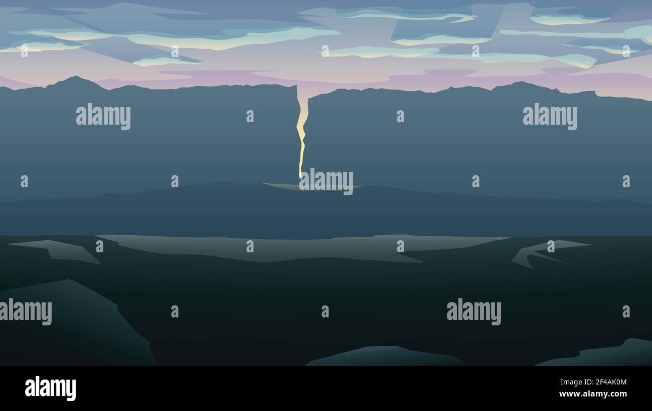 immagine di una vista a strati sulla catena montuosa a una bellissima viola tramonto Illustrazione Vettoriale