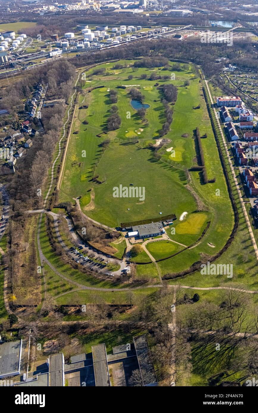 Vista aerea, campo da golf e Golf Club GC Schloss Horst GmbH, Horst, An der Rennbahn, Gelsenkirchen, zona Ruhr, Renania Settentrionale-Vestfalia, Germania, Luftb Foto Stock
