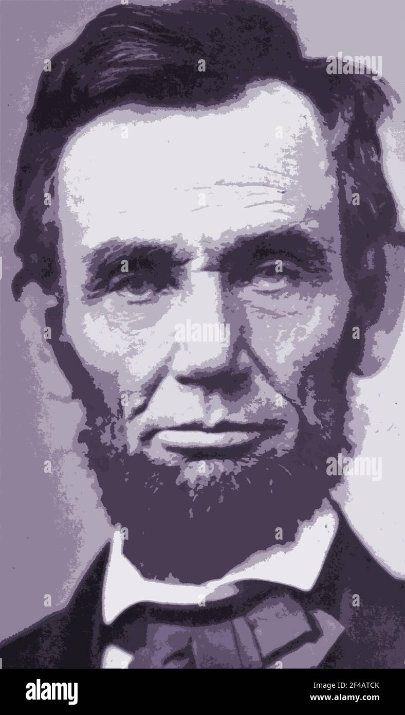 Una foto iconica del 1863 dell'ex presidente degli Stati Uniti Abraham Lincoln di Alexander Gardner alterata con un filtro Photoshop effetti speciali. Foto Stock