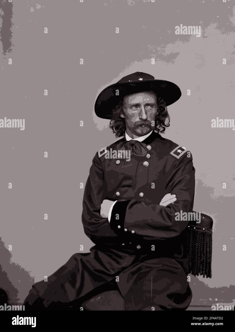 Una fotografia in studio del 1885 del maggiore Custer generale George Armstrong è stata modificata con un filtro Photoshop per effetti speciali. Foto Stock