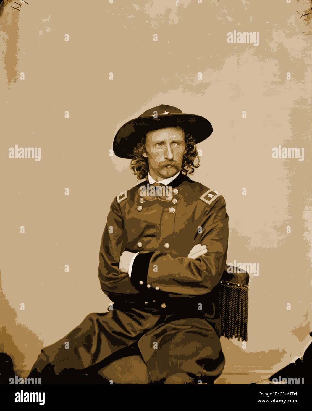Una fotografia in studio del 1885 del maggiore Custer generale George Armstrong è stata modificata con un filtro Photoshop per effetti speciali. Foto Stock