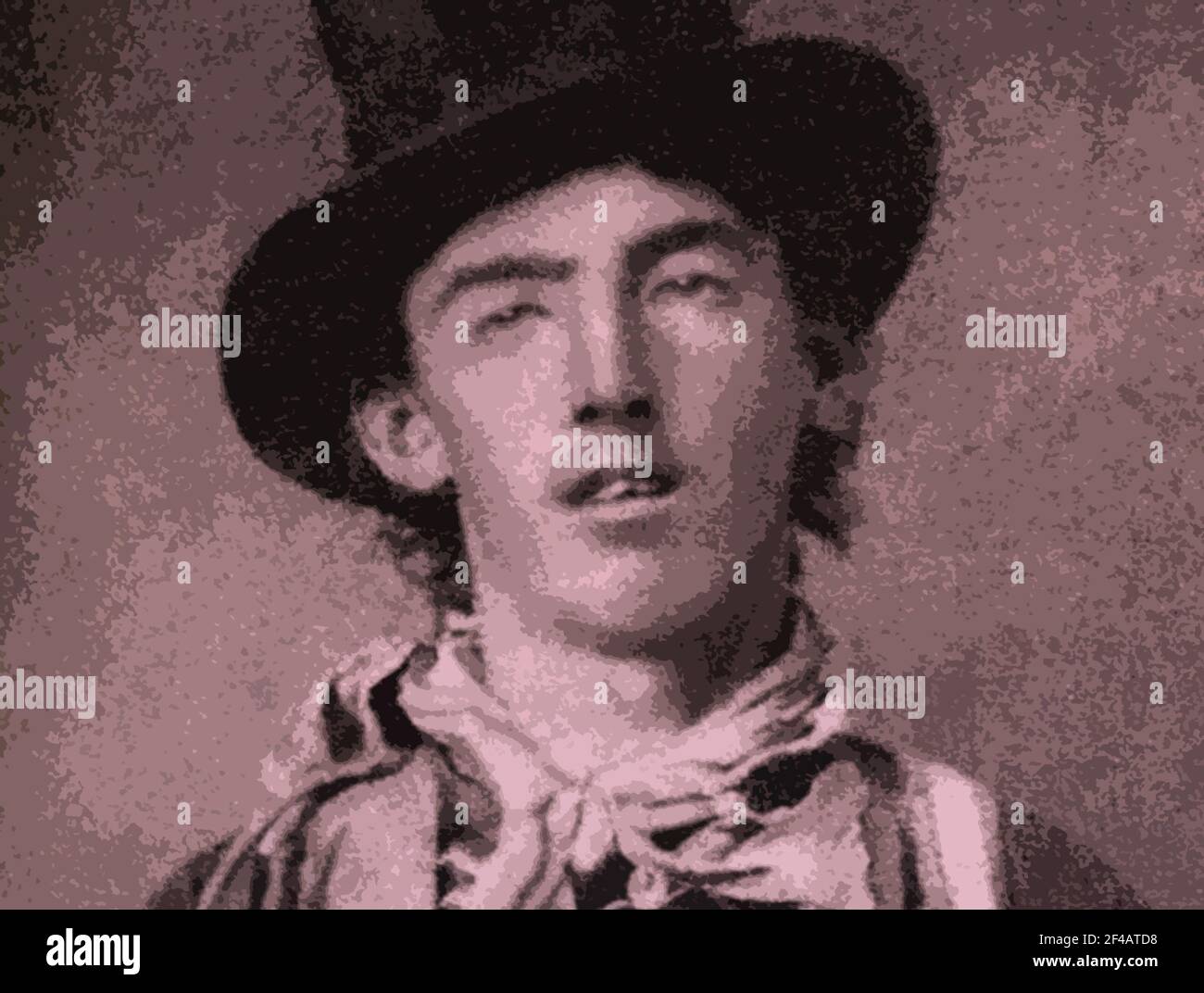 Un ferrotype di circa 1880 William Bonney, alias Billy the Kid, alterato con un filtro effetti speciali di Photoshop. Foto Stock