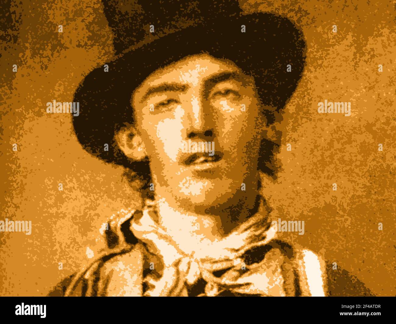 Un ferrotype di circa 1880 William Bonney, alias Billy the Kid, alterato con un filtro effetti speciali di Photoshop. Foto Stock
