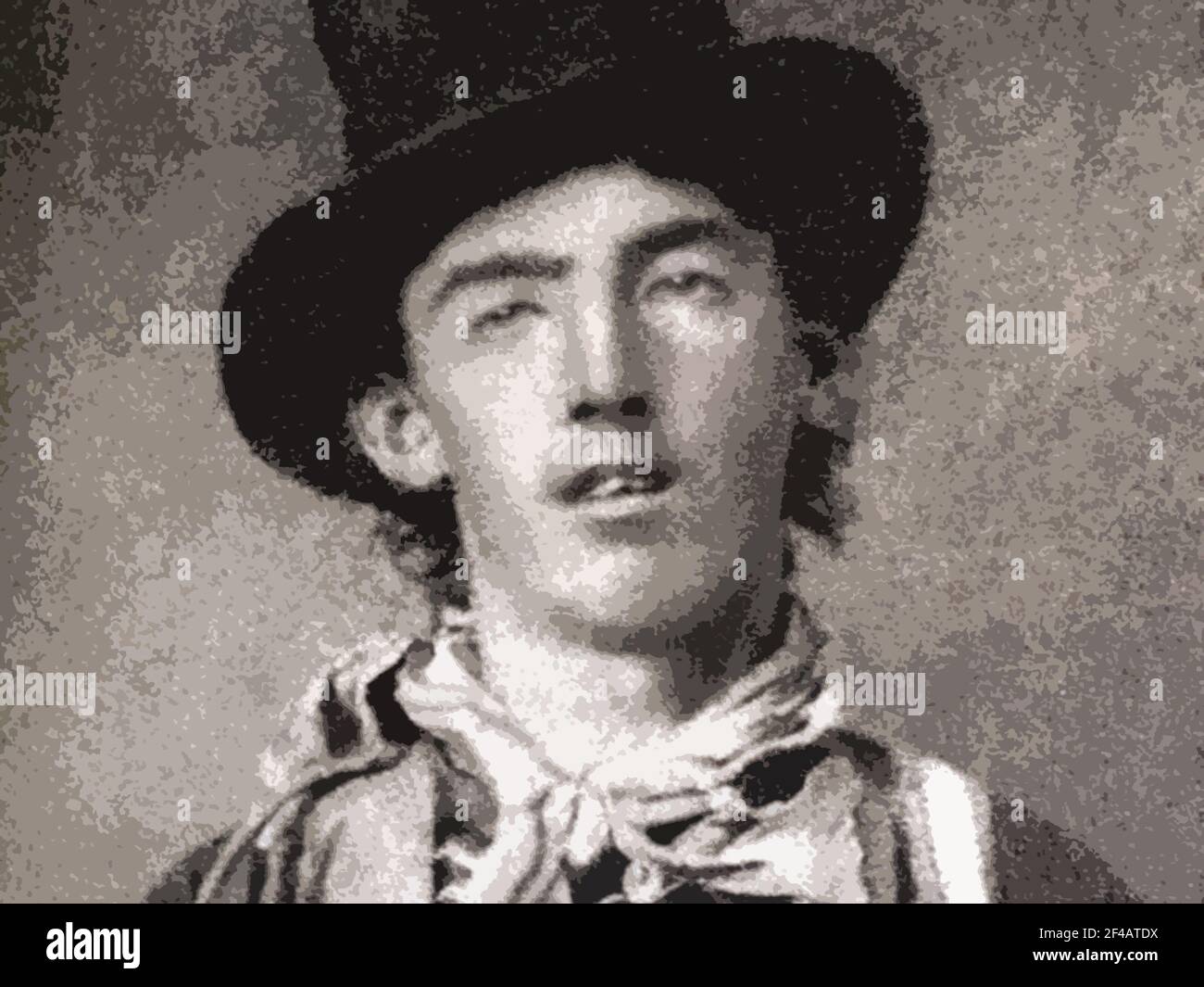 Un ferrotype di circa 1880 William Bonney, alias Billy the Kid, alterato con un filtro effetti speciali di Photoshop. Foto Stock