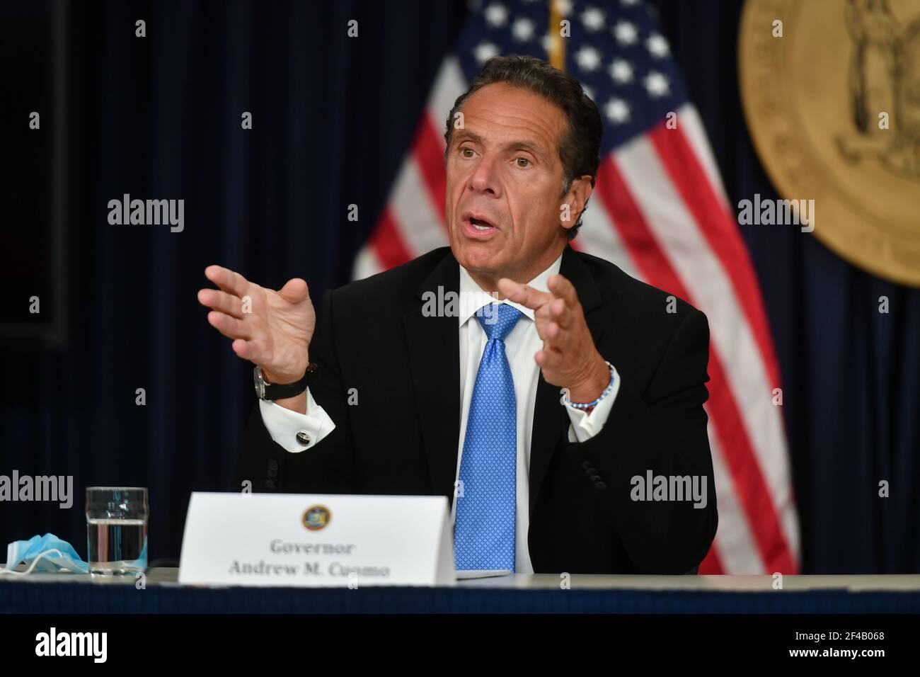 Stato di New York, Gov. Andrew Cuomo parla ad una conferenza stampa il 09 settembre 2020 a New York City. Foto Stock