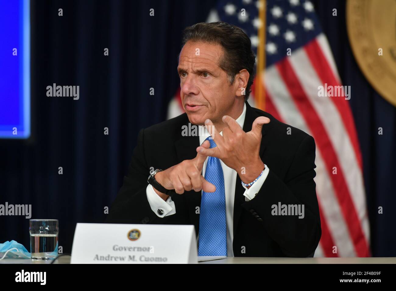 Stato di New York, Gov. Andrew Cuomo parla ad una conferenza stampa il 09 settembre 2020 a New York City. Foto Stock